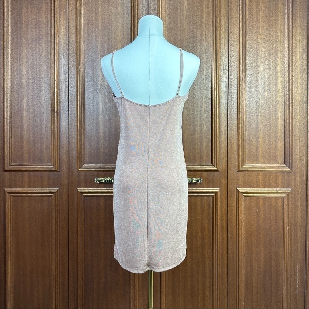 Zara Tan Silky Spaghetti Adjustable Strap Dress V-neckline Women Small - Picture 3 of 10